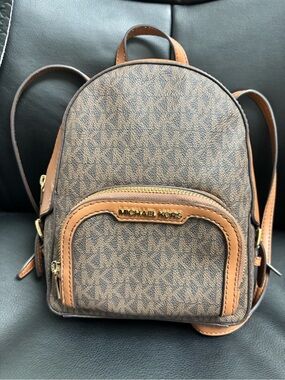 Michael Kors Brown MK Logo Mini Backpack with Tan Trim